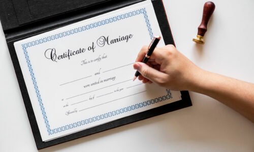 Hand signing on marriage certification